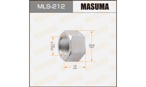 Гайка колесная Masuma MLS-212, открытая, для грузовиков Toyota, M20x1.5(R), длина 16мм, плоская посадка, под ключ 27мм