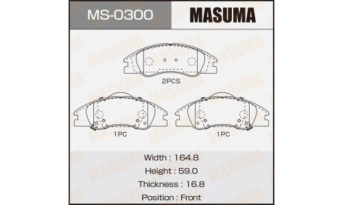 Колодки тормозные дисковые Masuma передние, комплект на ось (4 шт), арт. MS-0300