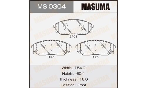 Колодки тормозные дисковые Masuma передние, комплект на ось (4 шт), арт. MS-0304