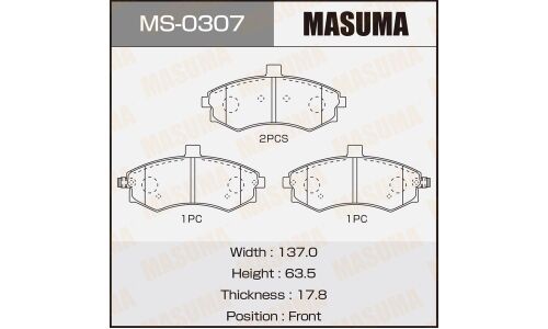 Колодки тормозные дисковые Masuma передние, комплект на ось (4 шт), арт. MS-0307