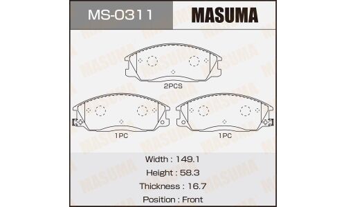 Колодки тормозные дисковые Masuma передние, комплект на ось (4 шт), арт. MS-0311