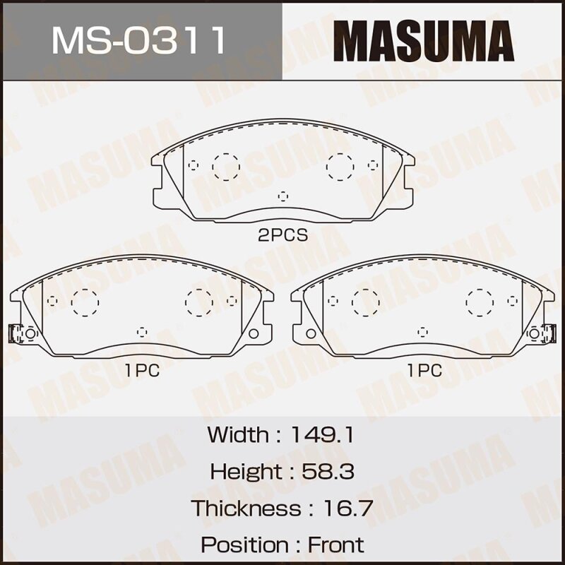 

Колодки тормозные Masuma дисковые, передние, арт. MS-0311