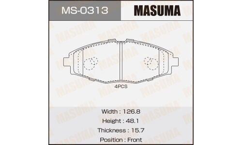 Колодки тормозные дисковые Masuma передние, комплект на ось (4 шт), арт. MS-0313