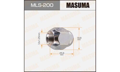 Гайка колесная Masuma MLS-200, закрытая, для Subaru, M12x1.25(R), длина 25.8мм, коническая посадка, под ключ 19мм