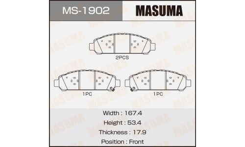 Колодки тормозные дисковые Masuma передние, комплект на ось (4 шт), арт. MS-1902