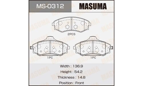 Колодки тормозные дисковые Masuma передние, комплект на ось (4 шт), арт. MS-0312