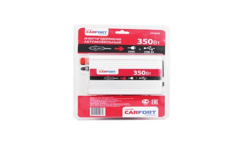 Инвертор напряжения Carfort, 12В(DC)→220В(AC), 50/60Гц, 350Вт, (+USB 5В), арт. CF-4035