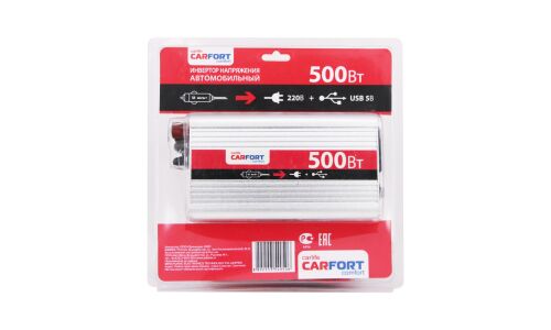 Инвертор напряжения Carfort, 12В(DC)→220В(AC), 50/60Гц, 500Вт, (+USB 5В), арт. CF-4050
