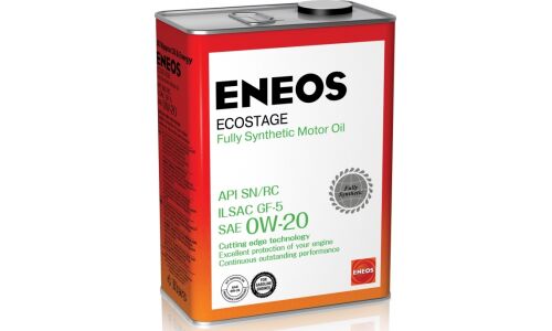 Масло моторное Eneos Ecostage 0w20 синтетическое, API SN, ILSAC GF-5, для бензинового двигателя, 4л, арт. 8801252022022/8809478941851