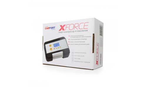 Компрессор автомобильный Carfort X-Force, 12В, 10А, 30л/мин, 7атм, тест АКБ и генератора, ЖК дисплей, фонарь