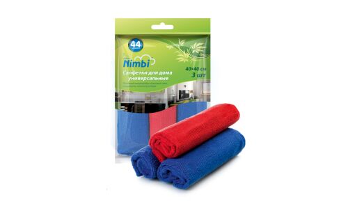 Салфетки Kolibriya Nimbi-44, для сухой и влажной уборки, для дома, из микрофибры, 400x400мм, красная и синие, комплект 3 шт, арт. Nim-0549.3