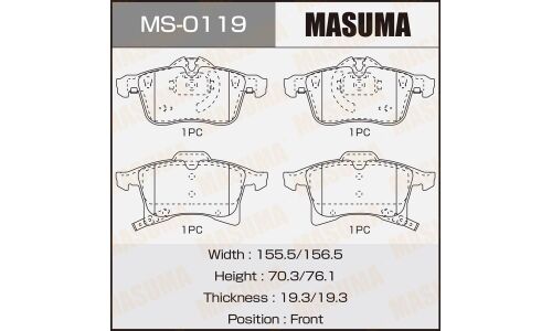 Колодки тормозные дисковые Masuma передние, комплект на ось (4 шт), арт. MS-0119