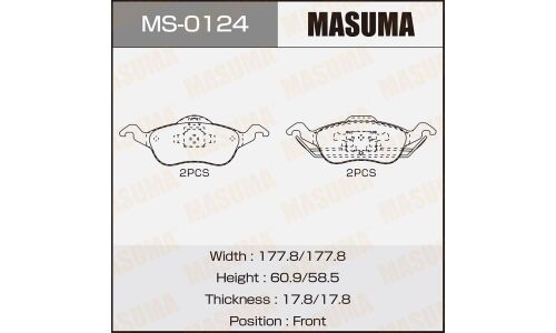 Колодки тормозные дисковые Masuma передние, комплект на ось (4 шт), арт. MS-0124