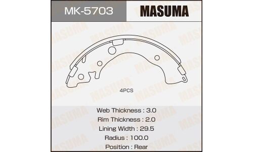 Колодки тормозные барабанные Masuma стояночного тормоза, комплект на ось (4 шт), арт. MK-5703