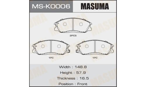 Колодки тормозные дисковые Masuma передние, комплект на ось (4 шт), арт. MS-K0006