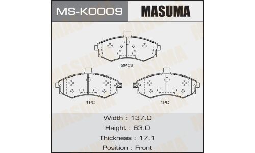 Колодки тормозные дисковые Masuma передние, комплект на ось (4 шт), арт. MS-K0009