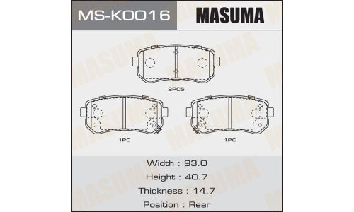 Колодки тормозные дисковые Masuma задние, комплект на ось (4 шт), арт. MS-K0016