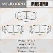 Колодки тормозные дисковые Masuma задние, комплект на ось (4 шт), арт. MS-K0020