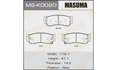 Колодки тормозные дисковые Masuma задние, комплект на ось (4 шт), арт. MS-K0020