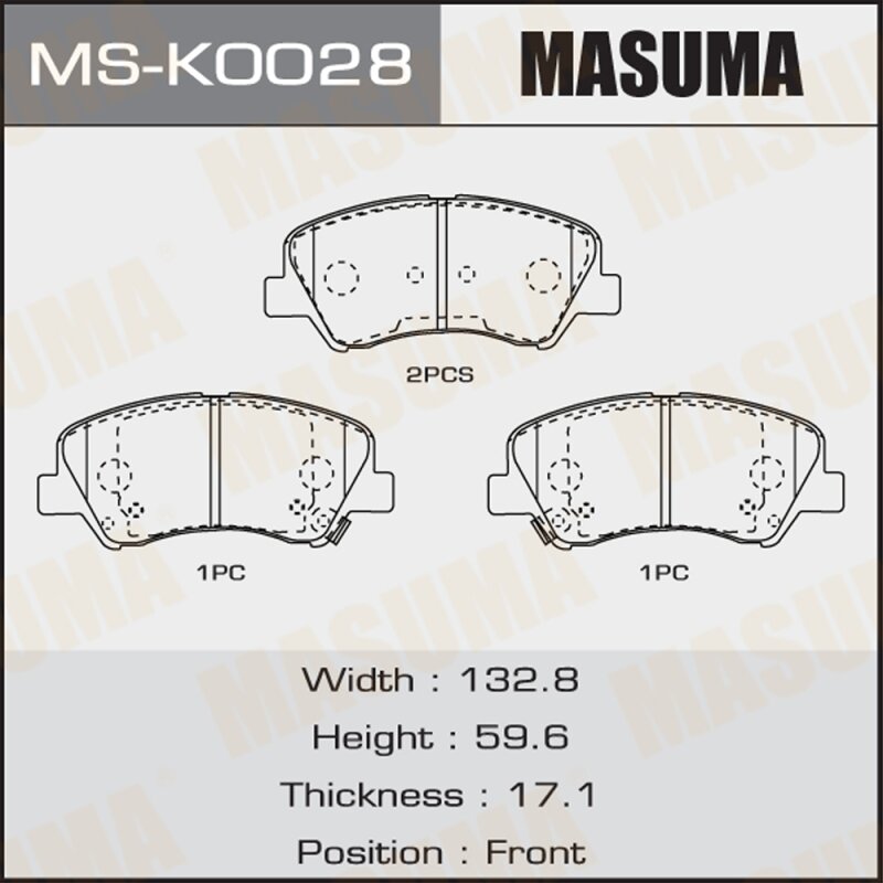 

Колодки тормозные Masuma дисковые, передние, арт. MS-K0028