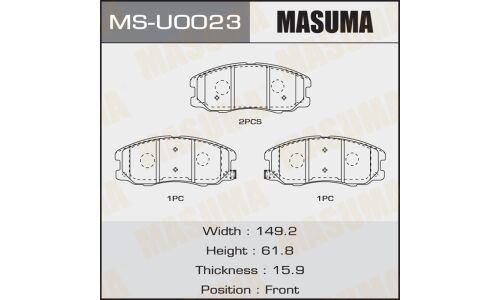 Колодки тормозные дисковые Masuma передние, комплект на ось (4 шт), арт. MS-U0023
