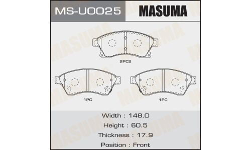Колодки тормозные дисковые Masuma передние, комплект на ось (4 шт), арт. MS-U0025