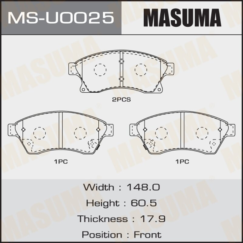 

Колодки тормозные Masuma дисковые, передние, арт. MS-U0025
