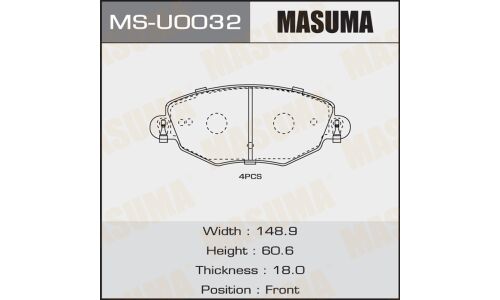 Колодки тормозные дисковые Masuma передние, комплект на ось (4 шт), арт. MS-U0032