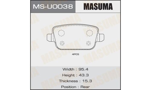 Колодки тормозные дисковые Masuma задние, комплект на ось (4 шт), арт. MS-U0038