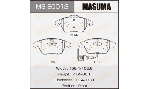 Колодки тормозные дисковые Masuma передние, комплект на ось (4 шт), арт. MS-E0012