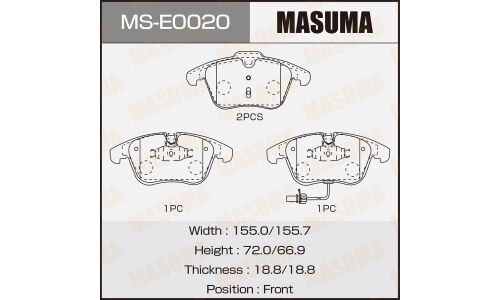 Колодки тормозные дисковые Masuma передние, комплект на ось (4 шт), арт. MS-E0020