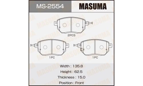 Колодки тормозные дисковые Masuma передние, комплект на ось (4 шт), арт. MS-2554