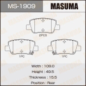 Колодки тормозные дисковые Masuma задние, комплект на ось (4 шт), арт. MS-1909