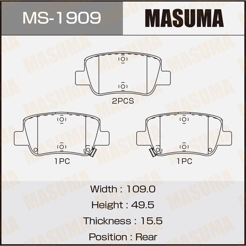 

Колодки тормозные Masuma дисковые, задние, арт. MS-1909