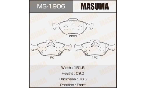 Колодки тормозные дисковые Masuma передние, комплект на ось (4 шт), арт. MS-1906