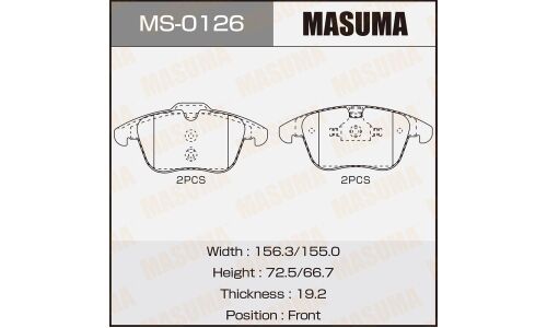 Колодки тормозные дисковые Masuma передние, комплект на ось (4 шт), арт. MS-0126