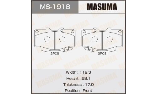 Колодки тормозные дисковые Masuma передние, комплект на ось (4 шт), арт. MS-1918