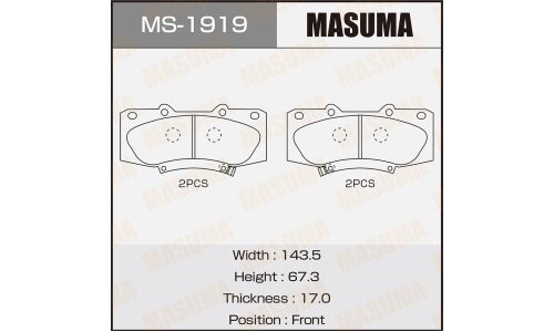Колодки тормозные дисковые Masuma передние, комплект на ось (4 шт), арт. MS-1919