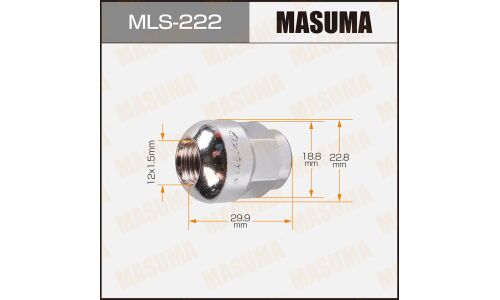 Гайка колесная Masuma MLS-222, закрытая, для Honda, M12x1.5(R), длина 29.9мм, сфера R12, под ключ 19мм