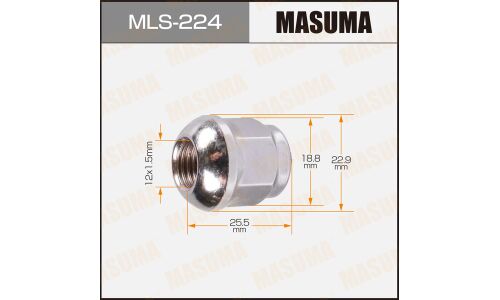 Гайка колесная Masuma MLS-224, закрытая, для Honda, M12x1.5(R), длина 25.5мм, сфера R12, под ключ 19мм