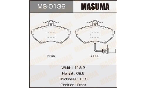 Колодки тормозные дисковые Masuma передние, комплект на ось (4 шт), арт. MS-0136