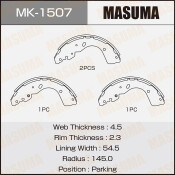 Колодки тормозные барабанные Masuma, комплект на ось (4 шт), арт. MK-1507