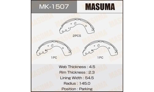 Колодки тормозные барабанные Masuma, комплект на ось (4 шт), арт. MK-1507