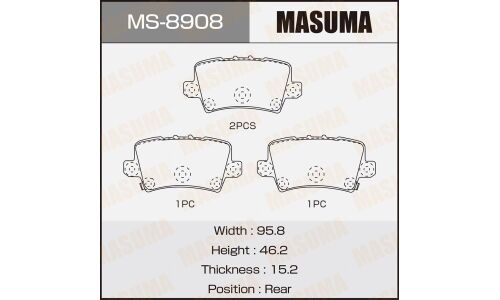 Колодки тормозные дисковые Masuma задние, комплект на ось (4 шт), арт. MS-8908