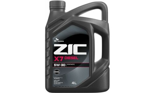 Масло моторное ZIC X7 Diesel 5w30, синтетическое, API SN, ACEA A3/B3/B4, для дизельного двигателя, 4л, арт. 162610