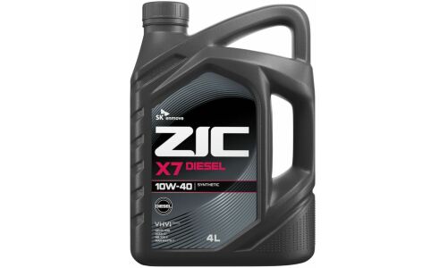 Масло моторное ZIC X7 Diesel 10w40, синтетическое, API SL/CI-4, ACEA E7, для дизельного двигателя, 4л, арт. 162607