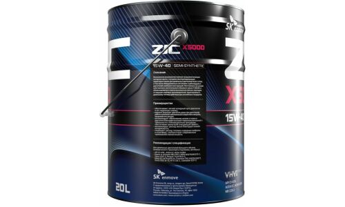 Масло моторное ZIC X5000 15w40, полусинтетическое, API CI-4/SL, ACEA E7, для дизельного двигателя, 20л, арт. 192604