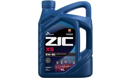 Масло моторное ZIC X5 5w30, полусинтетическое, API SP, ILSAC GF-6A, для бензинового двигателя, 4л, арт. 162621