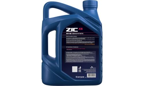 Масло моторное ZIC X5 5w30, полусинтетическое, API SQ, ILSAC GF-7A, для бензинового двигателя, 6л, арт. 172621
