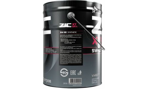 Масло моторное ZIC X7 LS 5w30, синтетическое, API SN, ACEA C3, универсальное, 20л, арт. 192619
